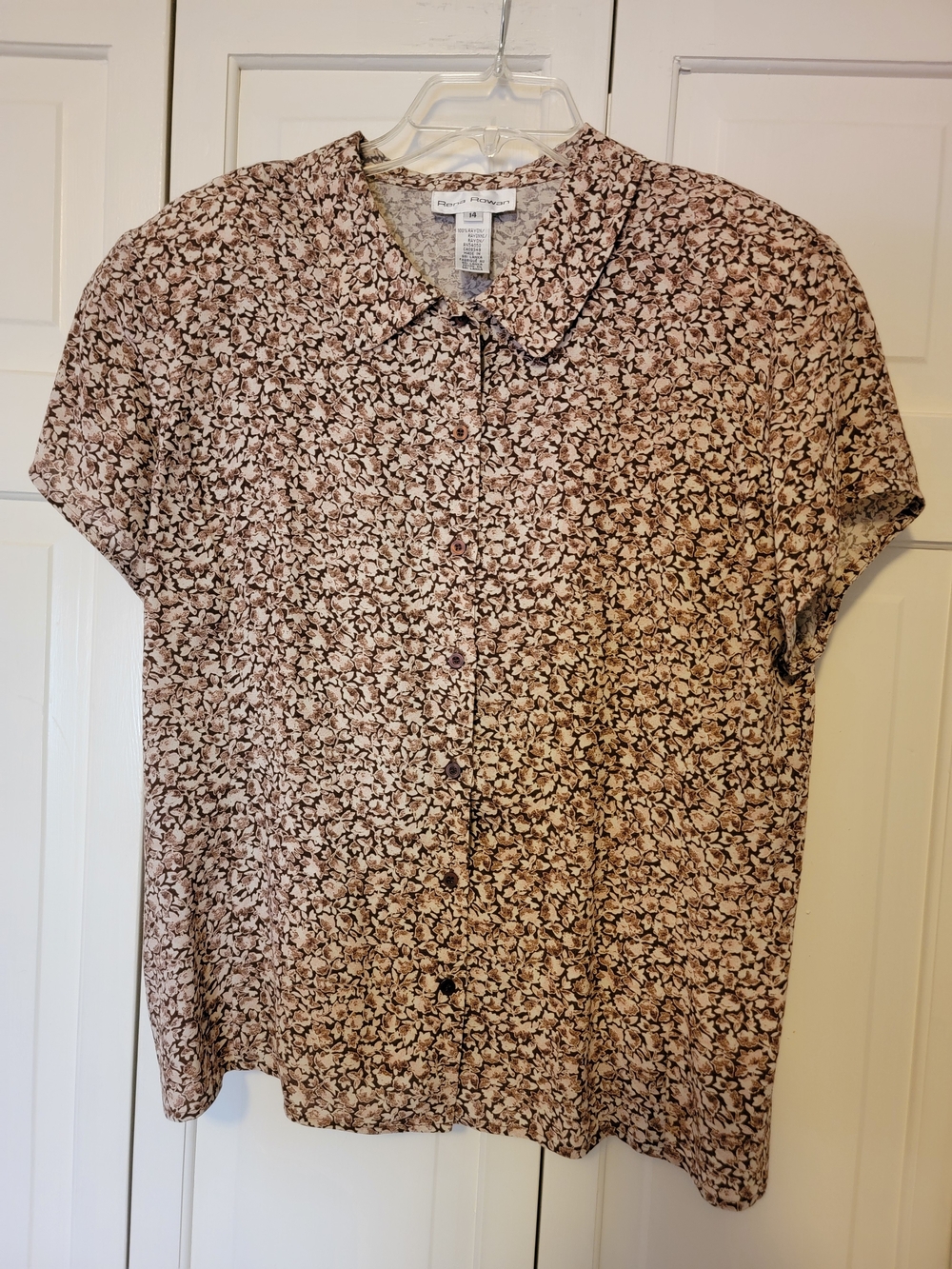 Vintage Rena Rowan Brown Floral Button-Front Women's Top Size 14 EUC